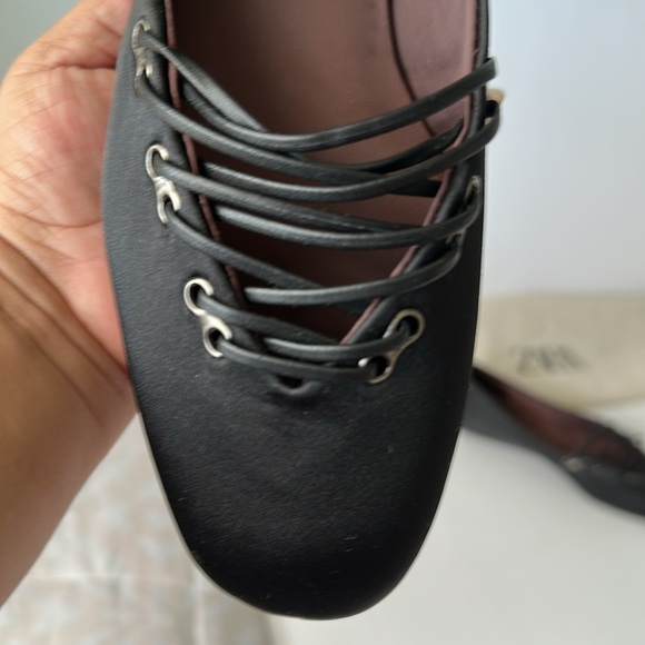 Zara Black Lace-Up Women's Flats - Picture 14 of 15